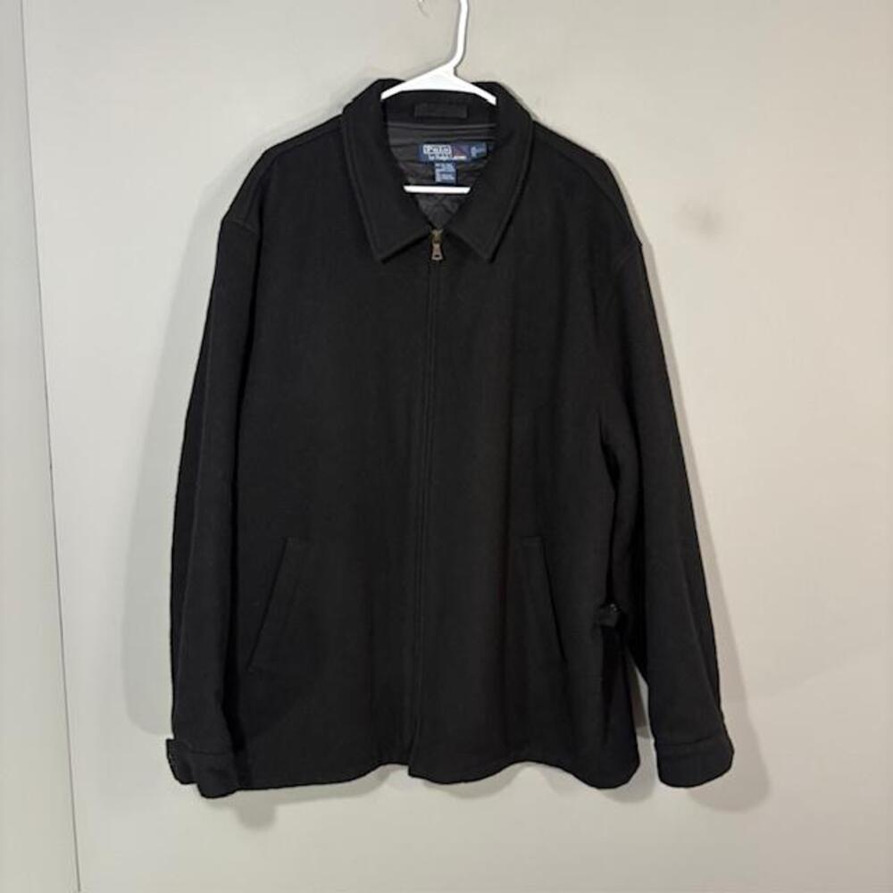 Polo Ralph Lauren Jacket Mens 2XL Black Wool Zip Quilted Lined Winter Overcoat